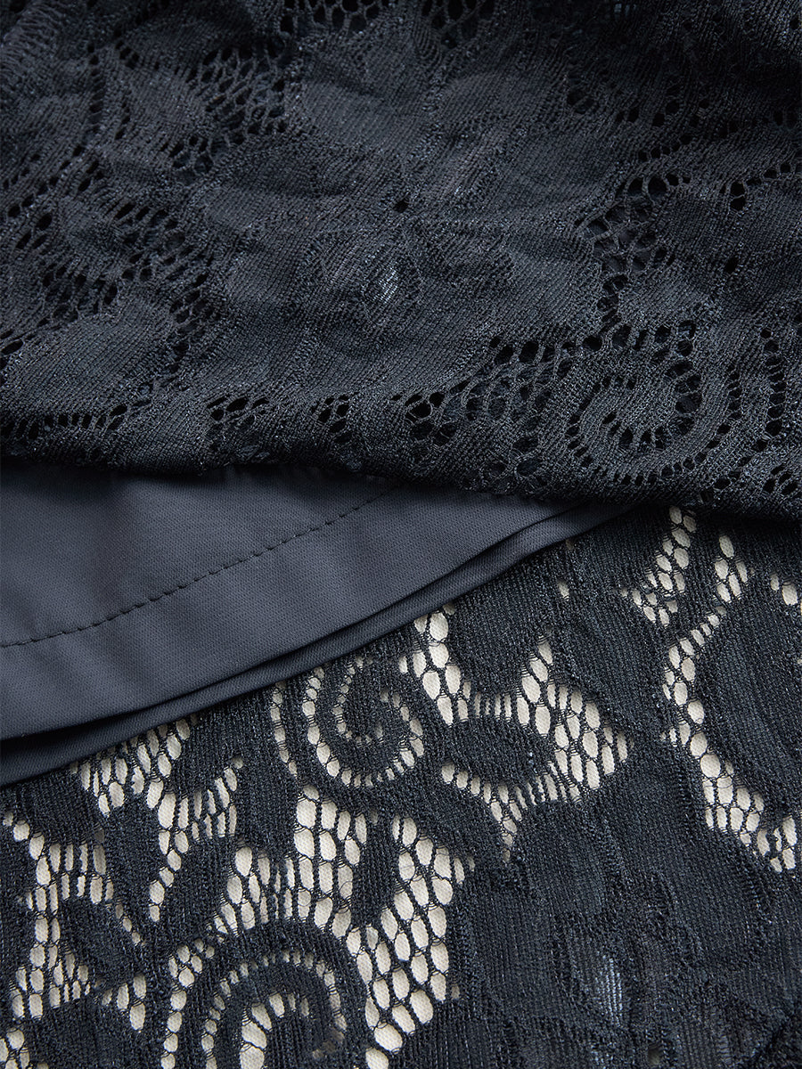 Elegantes Spitzenkleid für Damen – Ärmelloses Maxikleid mit tiefem V-Ausschnitt & Taillengürtel