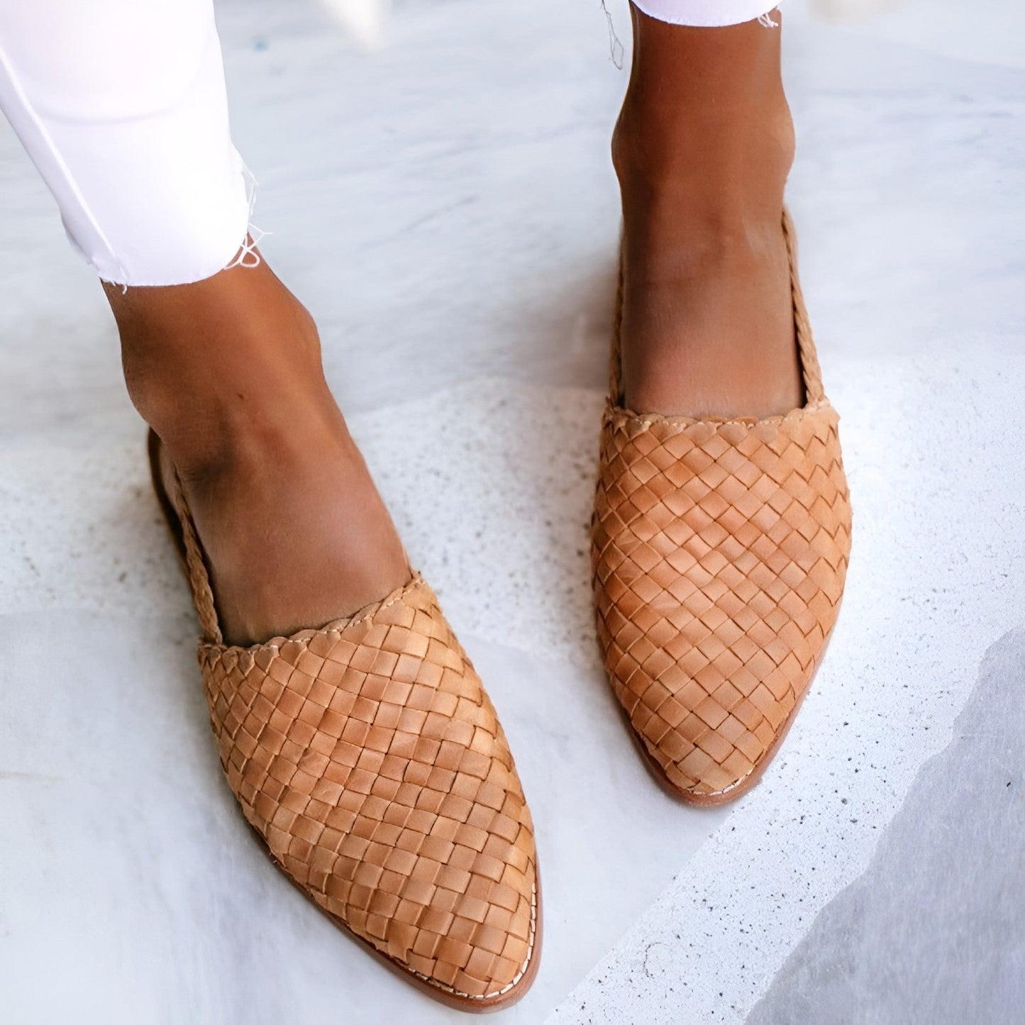 Geflochtene Slingback-Ballerinas für Damen – Elegante Sommer Slipper mit spitzer Zehenform