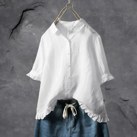 Leichte Sommerbluse für Damen mit Rüschen Saum und lockerem Schnitt