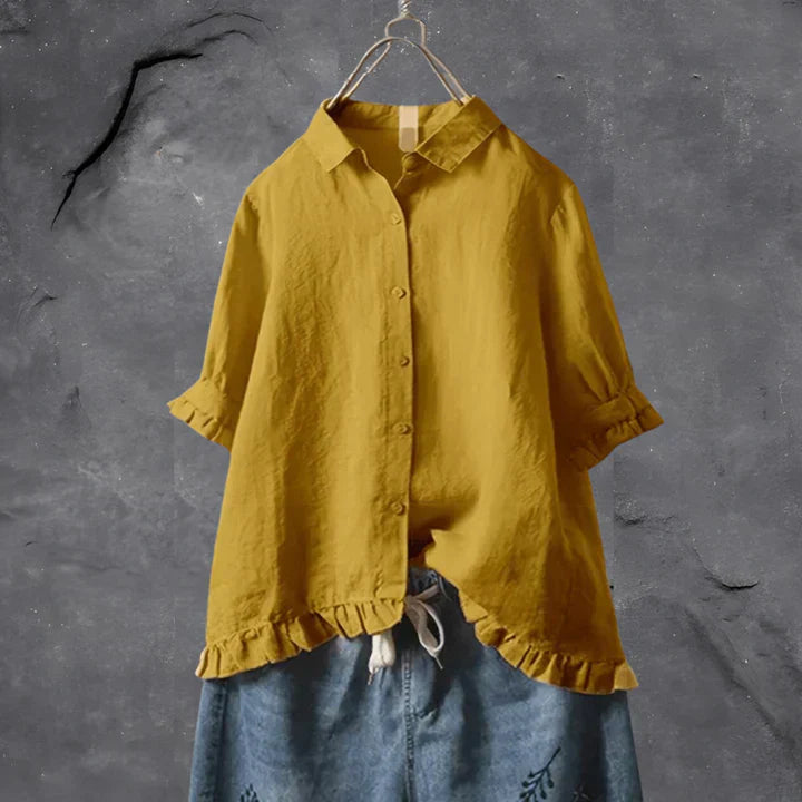 Leichte Sommerbluse für Damen mit Rüschen Saum und lockerem Schnitt