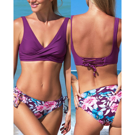 Bikini Set mit Wickel-Top & Schnür-Rücken – verstellbar & figurformend für Damen