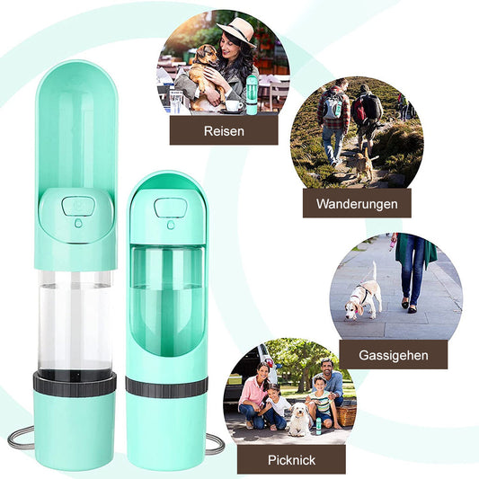 2-in-1 Tragbare Trinkflasche für Hunde – Wasser- & Futterspender für unterwegs