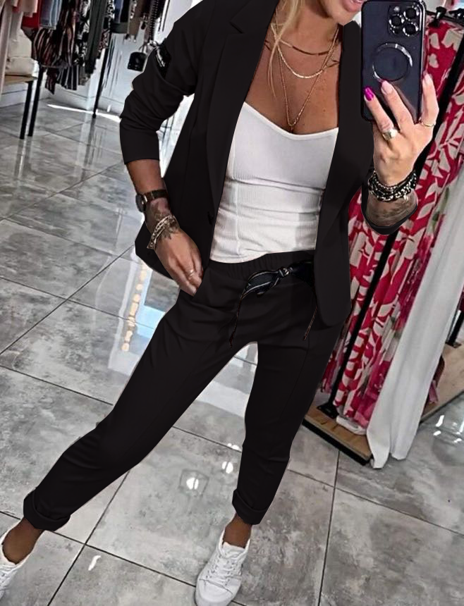 Modernes Damen Blazer-Set mit Stretchhose – Elegantes 2-teiliges Outfit für Büro & Freizeit