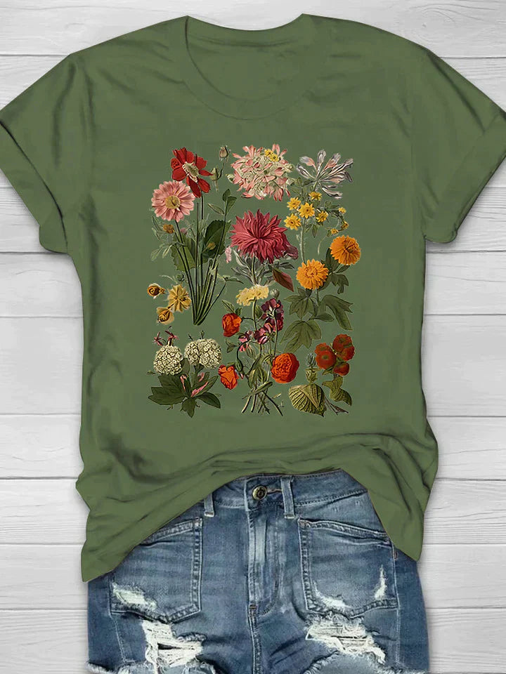 Azéline - Vintage T-Shirt für Frauen mit kurzen Ärmeln und floralem Druck