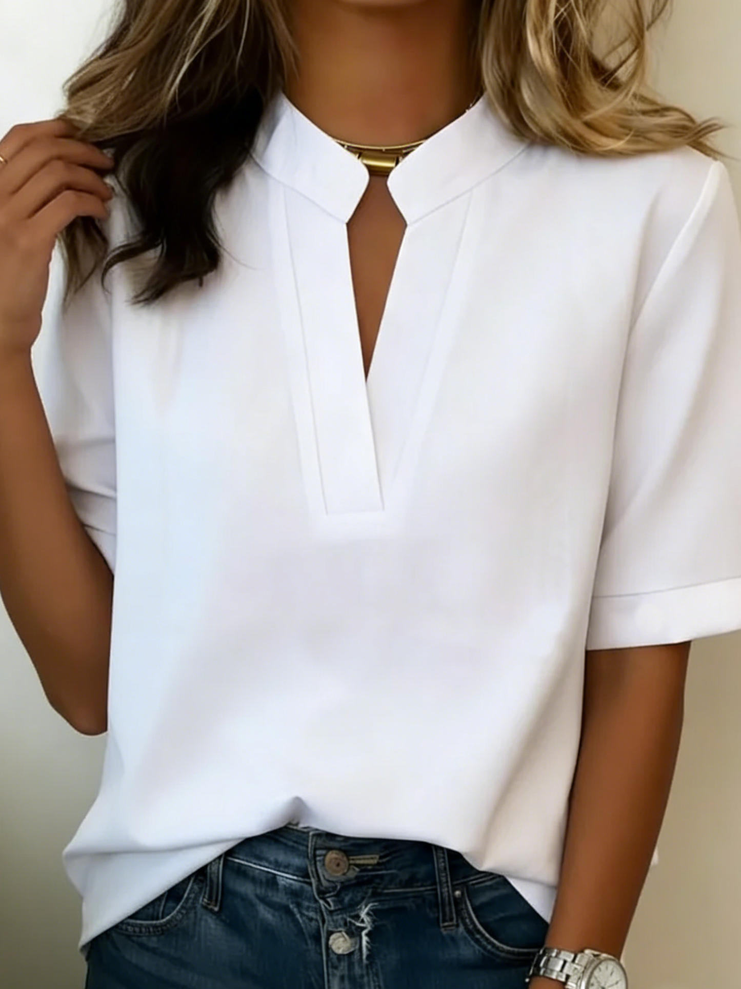 Lässige Bluse mit V-Ausschnitt für Damen – Lockeres Kurzarmshirt im eleganten Casual-Look