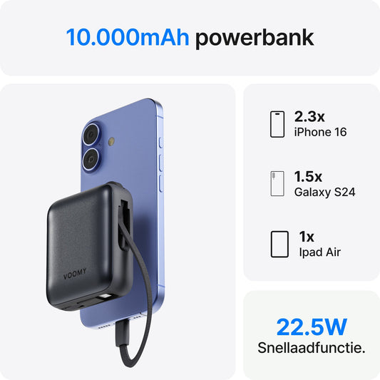Ampéra - Voomy Charge P610 – Powerbank 10 000 mAh – Integrierte Kabel – Schnellladung 22,5 W