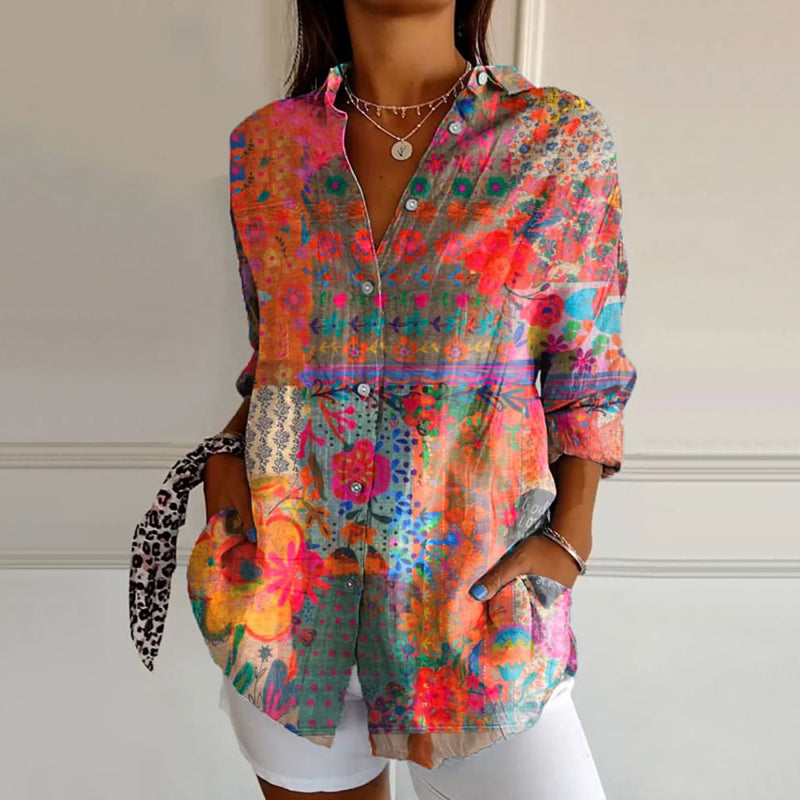 Bunte Damen Bluse mit Boho-Print – Locker & Luftig für Sommer & Alltag