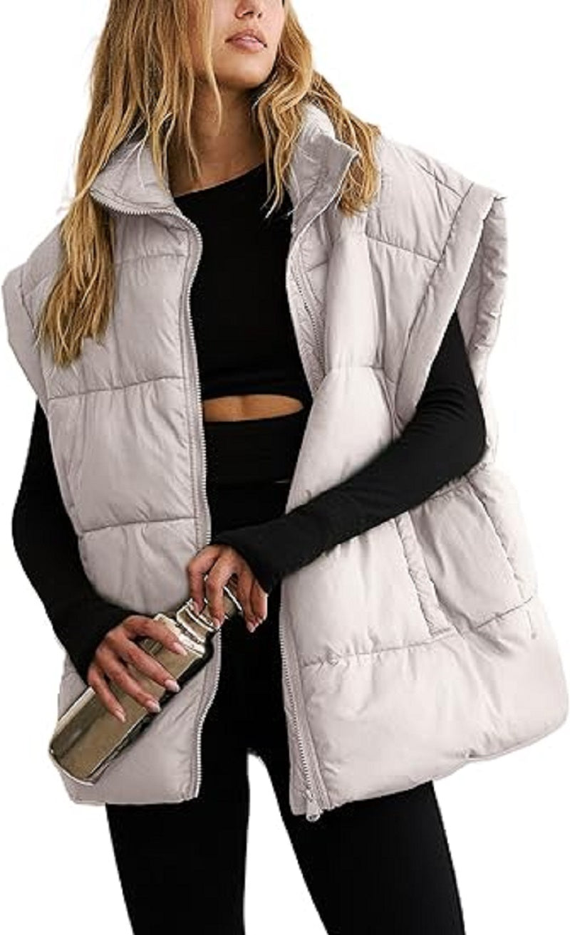 Oversized Steppweste mit Reißverschluss & Taschen – Warme, lässige Winterweste für Damen
