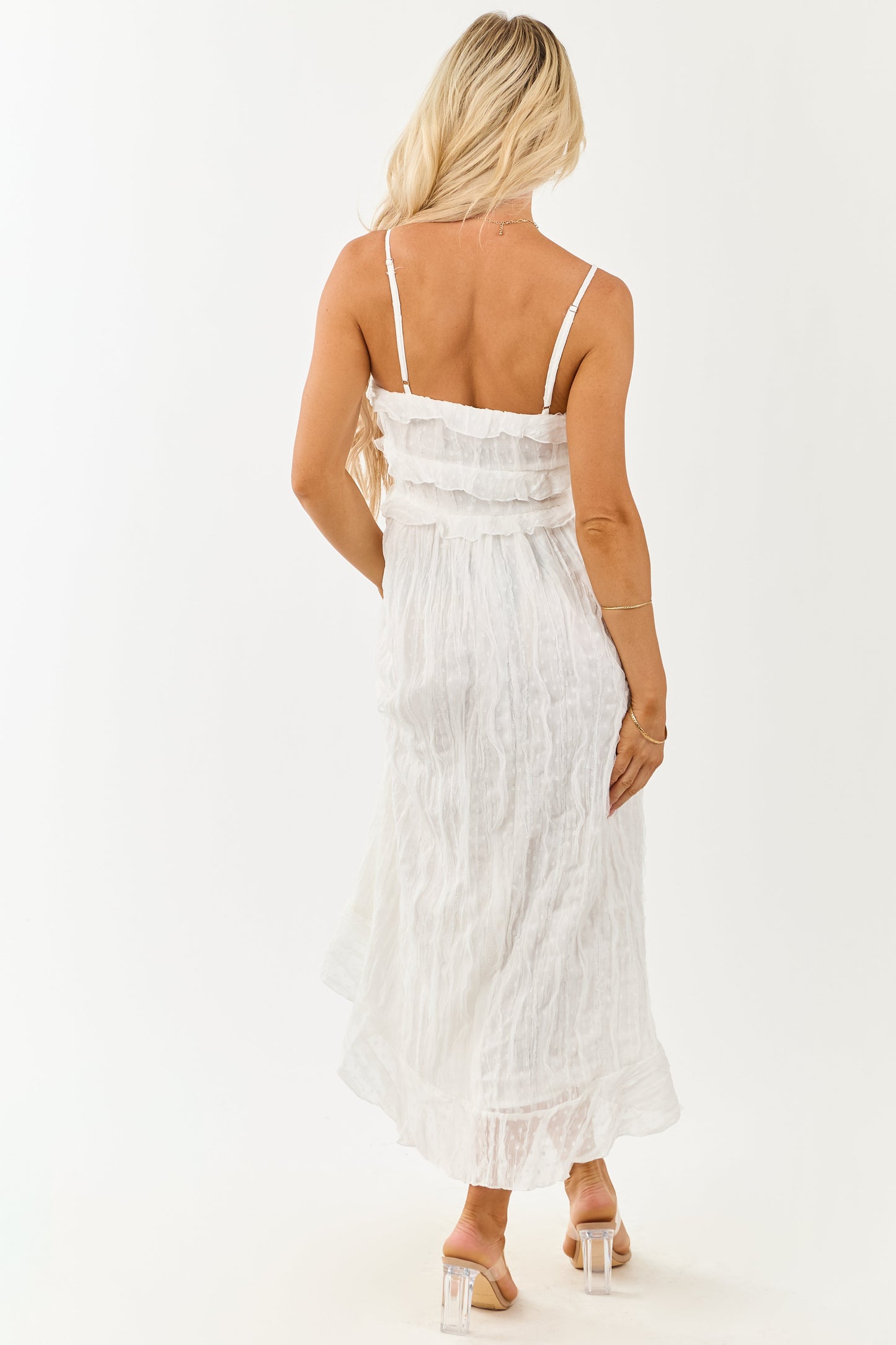 Clémaria - Cami Duster aus Ivorfarbener Mousseline mit Schweizer Punkten und Volants für den Sommer und Festivals