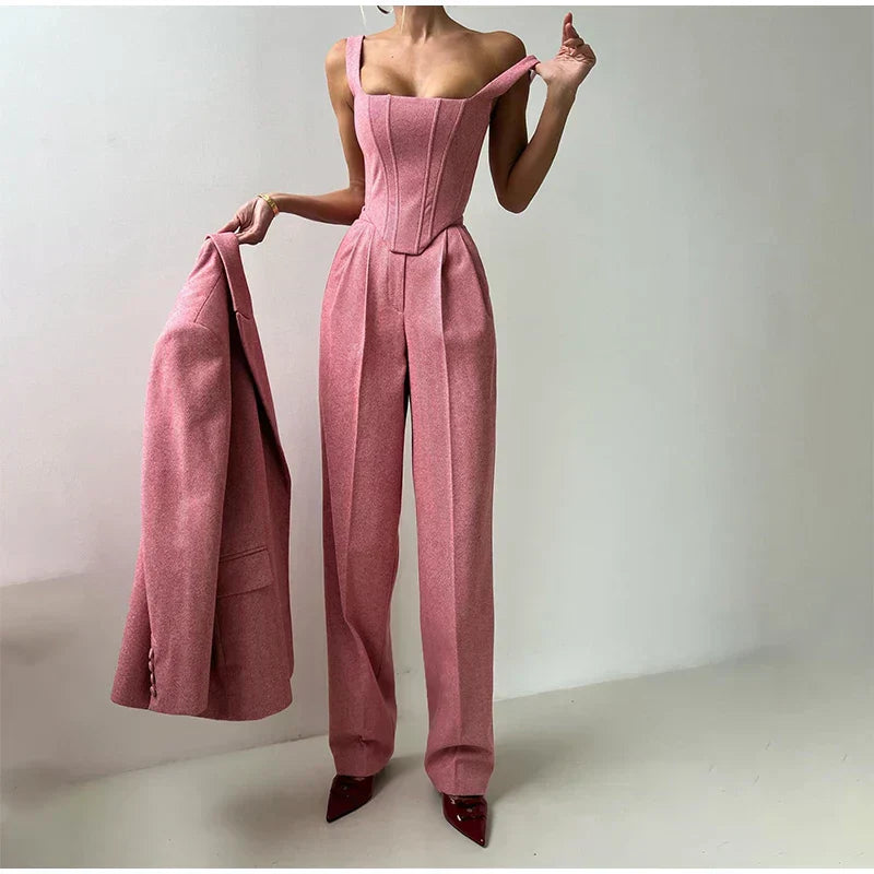 Maëlyse - Dreiteiliges Ensemble Power Elegance Blazer, Corset Top mit Reißverschluss und Hochtaillierte Hose