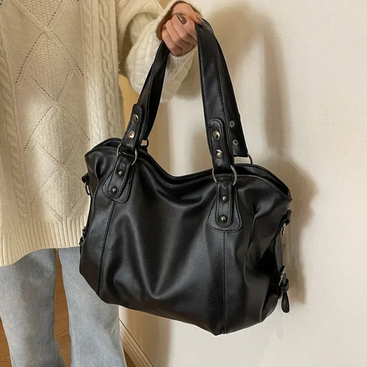 Marine - Große Handtasche aus weichem Leder