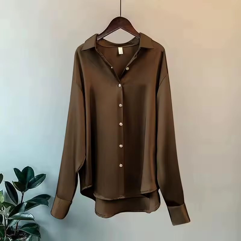 Sophie - Elegante und Luxuriöse Bluse aus Glänzendem Satin mit Knöpfen und Langen Ärmeln für Frauen