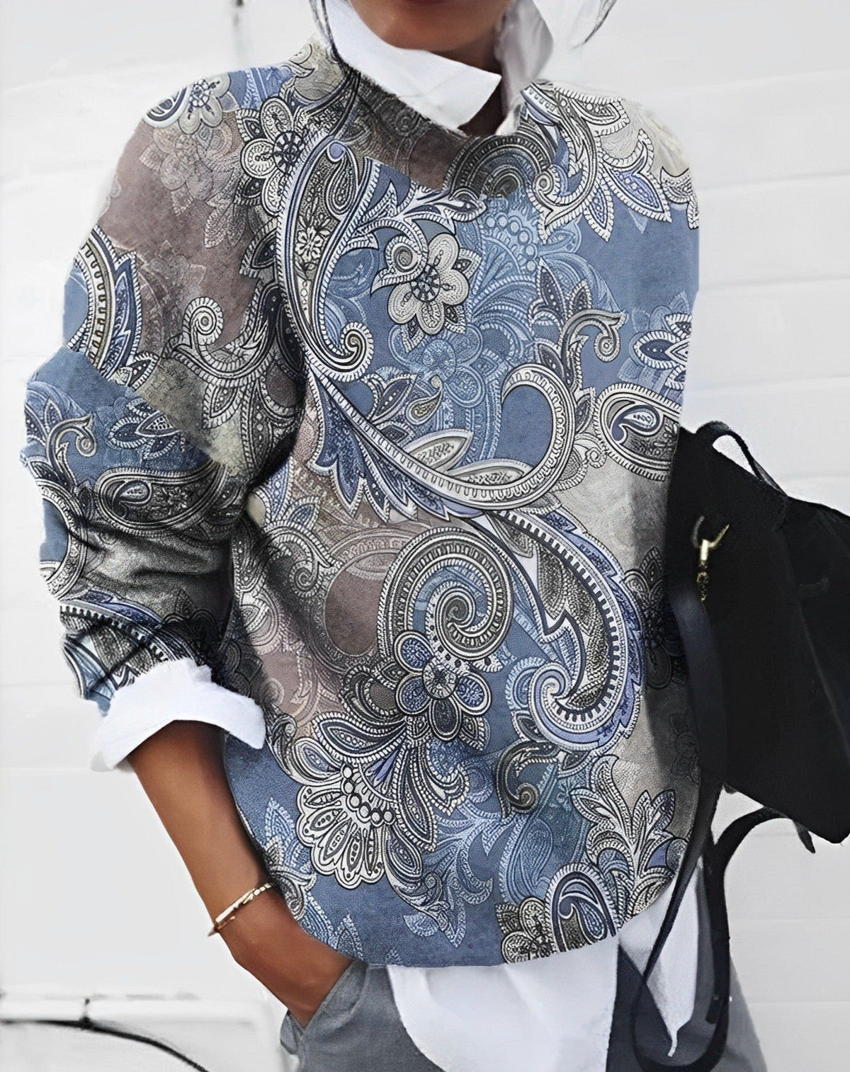 Elegante Damen Bluse mit Paisley-Muster – Leichte Langarm Bluse mit stilvollem Print