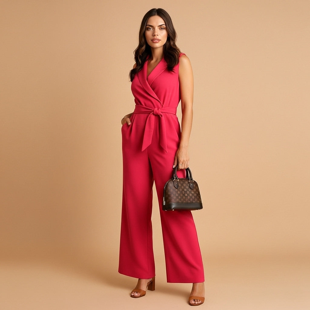 Flavie - Damen Overall mit Wickeloptik, Figurbetont, Weite Beine