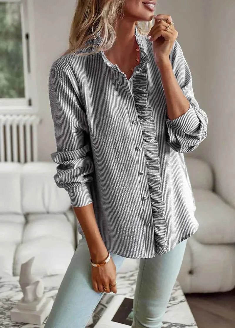 Elegante Rüschenbluse mit Strukturmuster – Luftige Langarmbluse für Damen