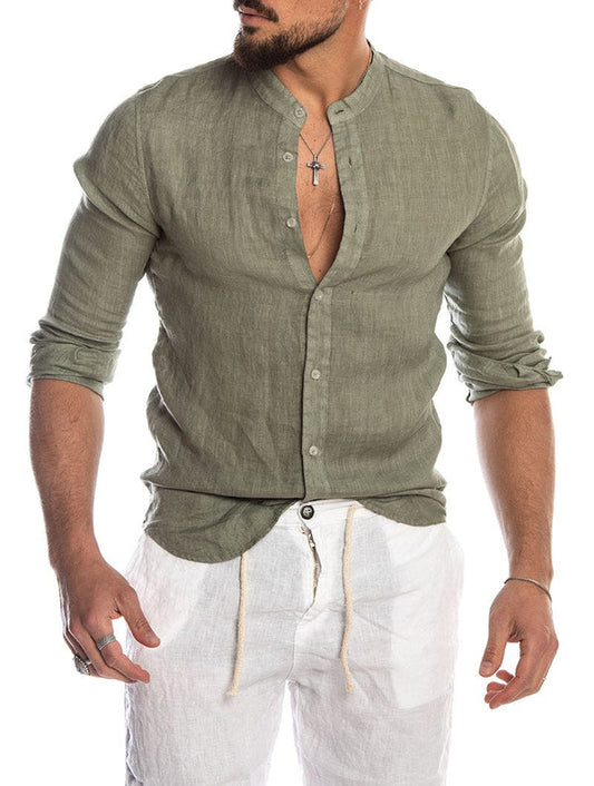 Lässiges Leinenhemd mit Stehkragen für Herren – Atmungsaktives Langarmshirt stilvoll & bequem