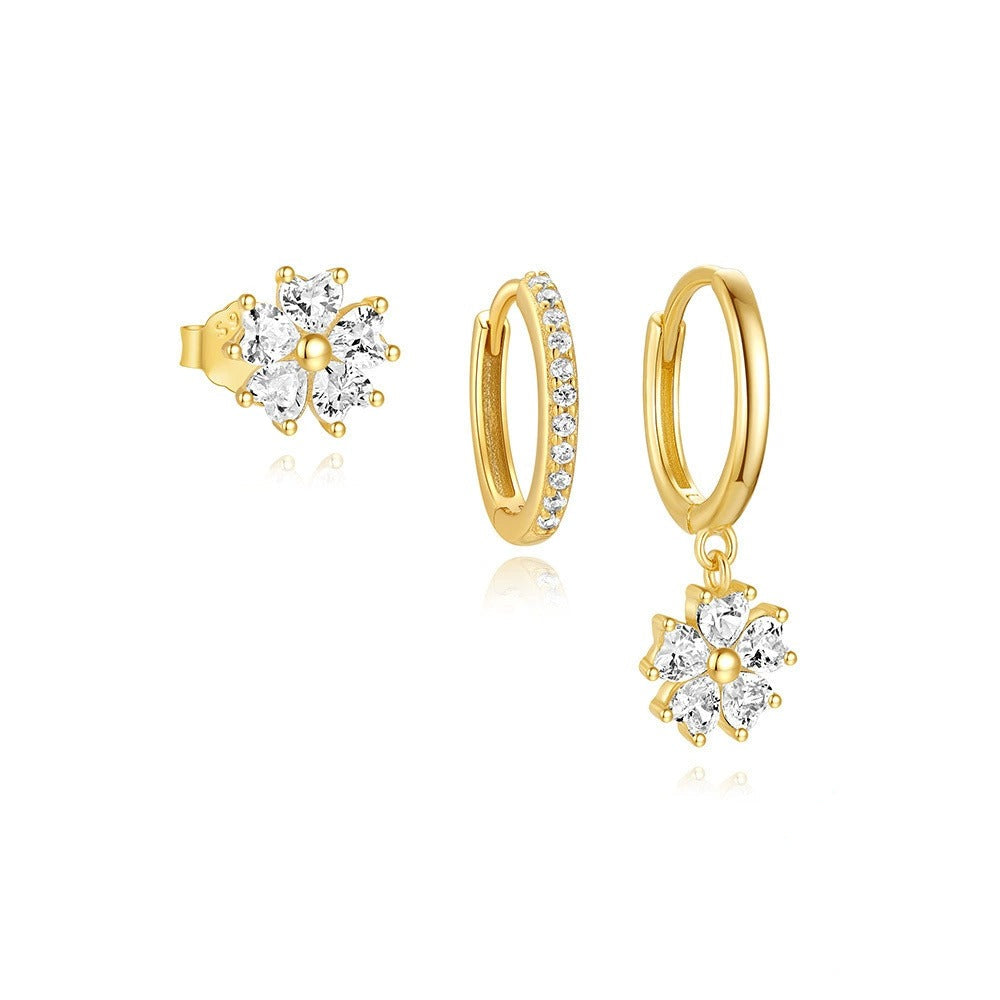 Elegante Ohrringe mit Blumen-Design für Damen – Zirkonia Creolen & Stecker im Set