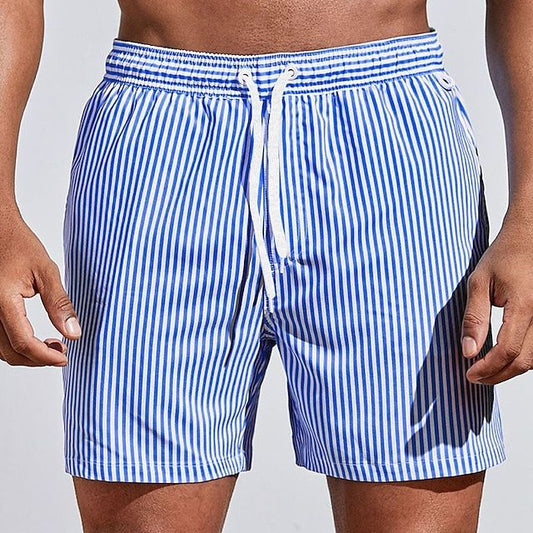Gestreifte Badeshorts für Herren – Leichte Swim Shorts mit Kordelzug