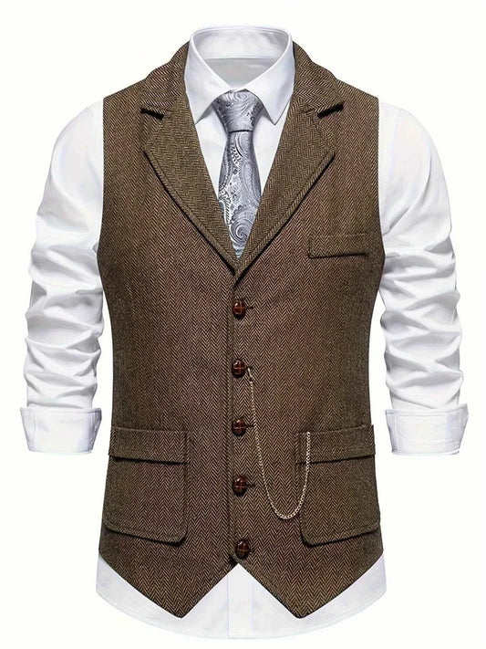 Vintage Fischgrät Weste mit Revers – Elegante Anzugweste für Herren