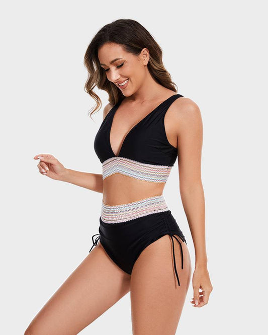 Stylischer Bikini für Damen mit High-Waist Hose – V-Ausschnitt & Figurformend