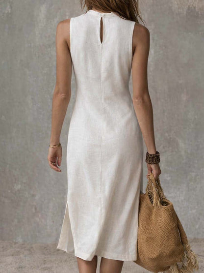 Ärmelloses Midi Kleid für Damen – Elegantes Sommerkleid mit Seitenschlitz & figurbetonter Passform