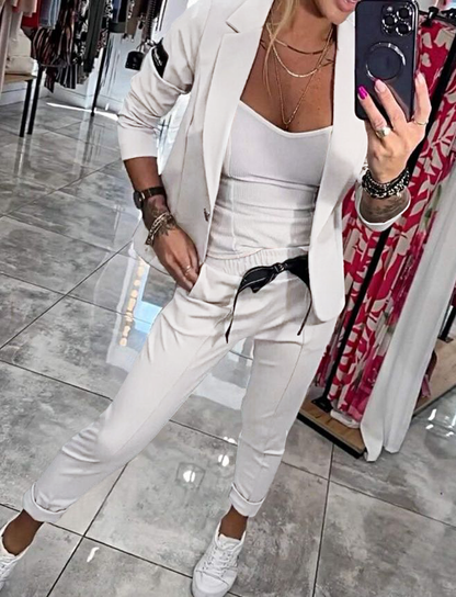 Modernes Damen Blazer-Set mit Stretchhose – Elegantes 2-teiliges Outfit für Büro & Freizeit