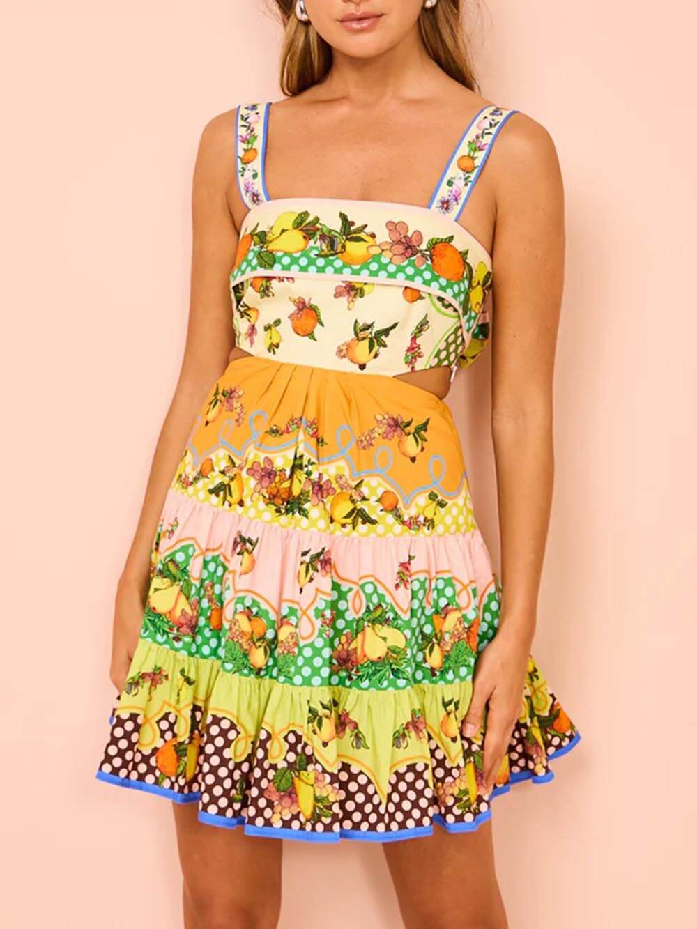 Norielle - Mini-Sommerkleid mit Buntem Blumen- und Fruchtmuster