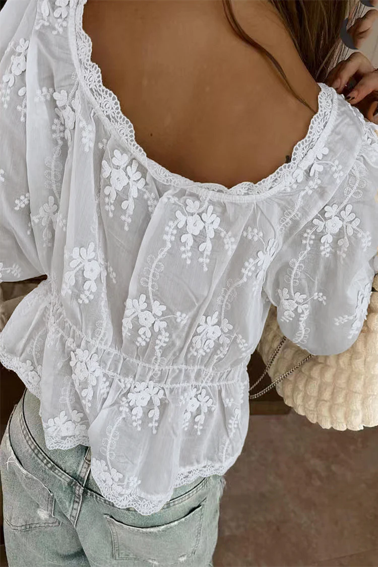 Joséphine - Bluse Frühling Bohème Romantisch aus Spitze mit langen Ärmeln und floralen Details für Frauen