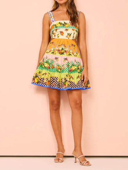 Norielle - Mini-Sommerkleid mit Buntem Blumen- und Fruchtmuster