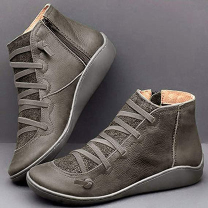 Orthopädische Leder Stiefeletten für Damen – Bequeme Schnürboots mit Reißverschluss & Breiter Zehenbox