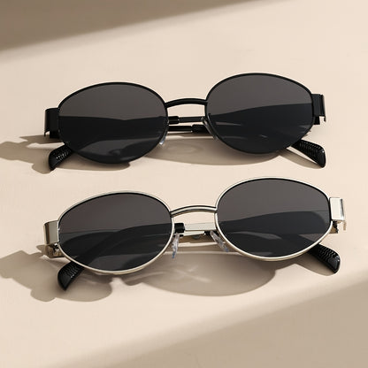 Ovale Retro Sonnenbrille mit Metallrahmen & UV400 Schutz für Damen – Elegante Slim Shades