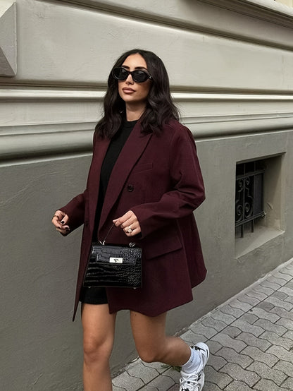 Iréva - Oversize Blazer Klassisch Bordeaux für Frauen – Übergangsjacke