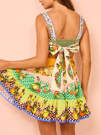 Norielle - Mini-Sommerkleid mit Buntem Blumen- und Fruchtmuster
