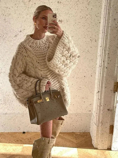 Marguerite - Elegantes Oversize-Strickkleid mit langen, weiten Ärmeln für den Frühling und Herbst für Frauen