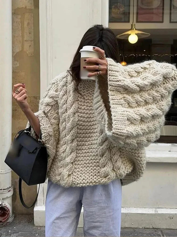 Marguerite - Elegantes Oversize-Strickkleid mit langen, weiten Ärmeln für den Frühling und Herbst für Frauen