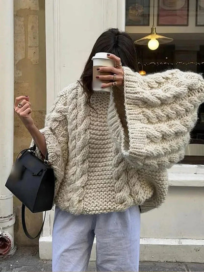 Marguerite - Elegantes Oversize-Strickkleid mit langen, weiten Ärmeln für den Frühling und Herbst für Frauen