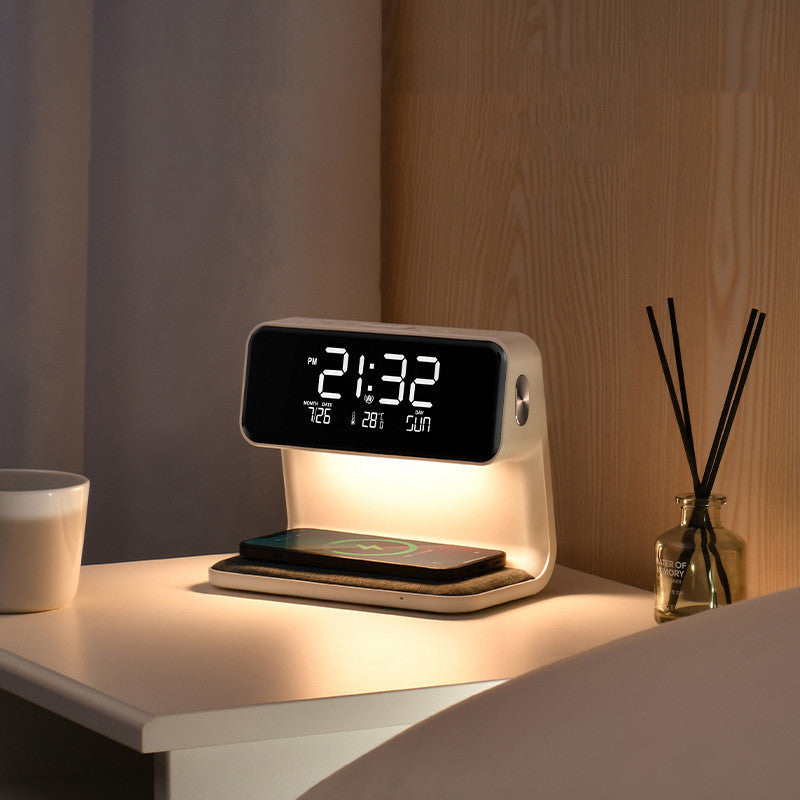 Éclélia - Nachttischlampe 3-in-1 mit kabellosem Ladegerät – LCD-Wecker & dimmbare LED-Touchlampe