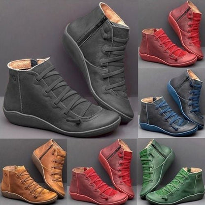 Orthopädische Leder Stiefeletten für Damen – Bequeme Schnürboots mit Reißverschluss & Breiter Zehenbox
