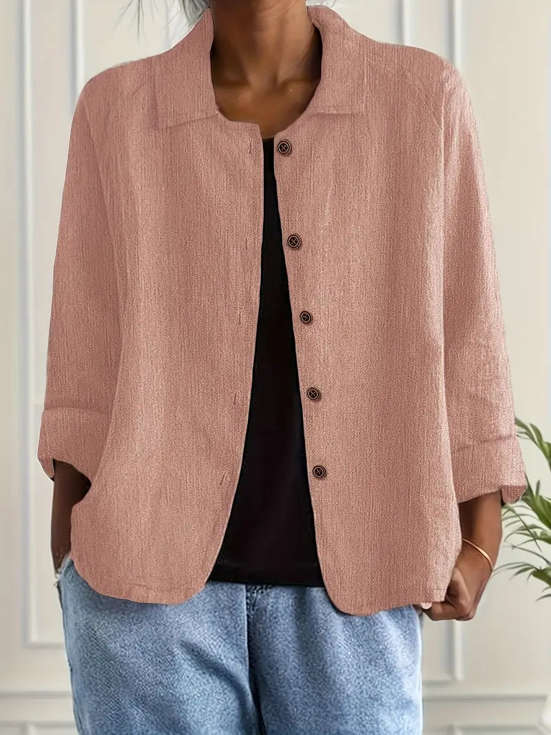 Leichte Leinen Bluse mit Knopfleiste & lockerem Schnitt für Damen – Atmungsaktiv & Elegant