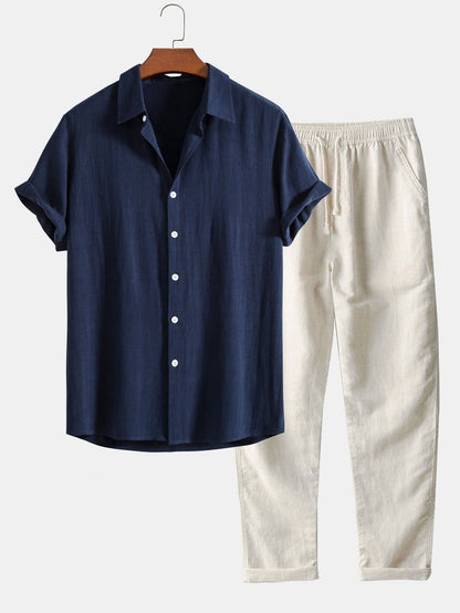 Leichtes Sommer Set aus Hemd & Hose für Herren – Luftiges Freizeit Outfit aus Leinenmix