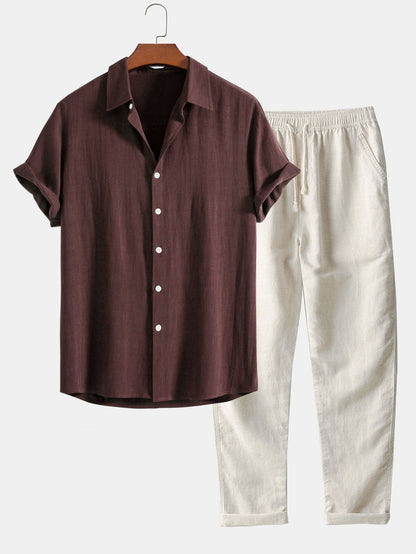 Leichtes Sommer Set aus Hemd & Hose für Herren – Luftiges Freizeit Outfit aus Leinenmix