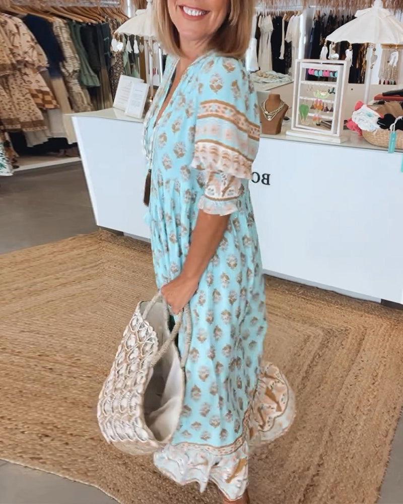 Sylméra - Maxikleid Boho Leichtes Druck Fluid Sommer