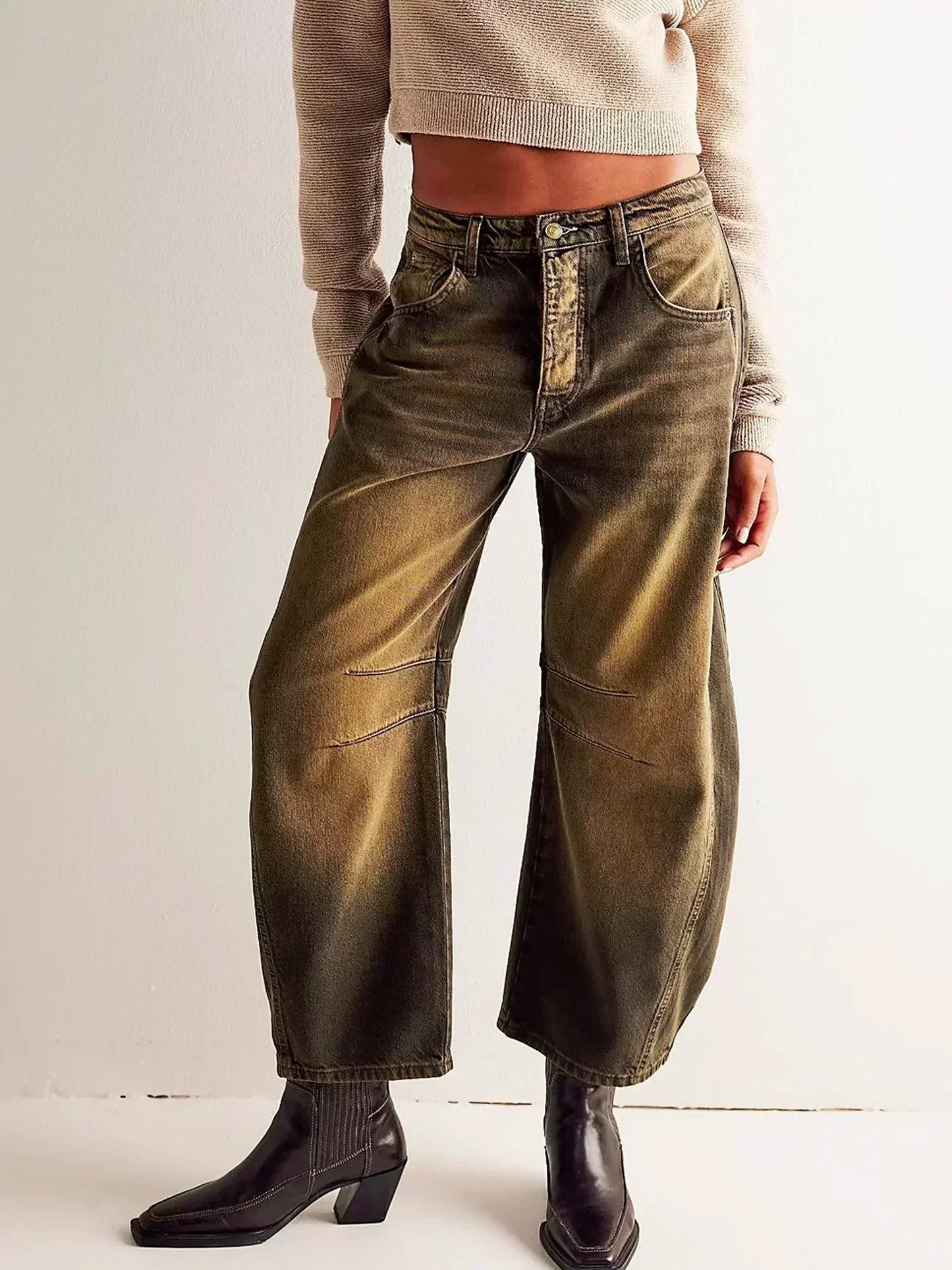 Trendige Print Jeans für Damen – Weite Baggy Denim Hose mit High Waist