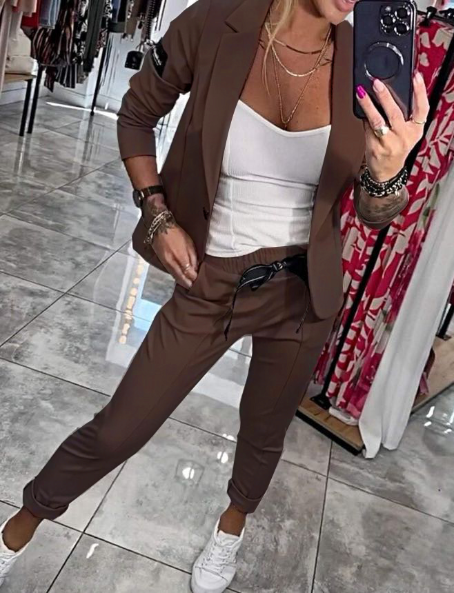 Modernes Damen Blazer-Set mit Stretchhose – Elegantes 2-teiliges Outfit für Büro & Freizeit