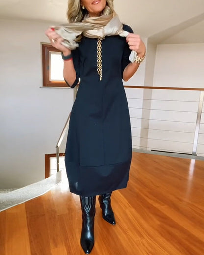Claire - Elegantes und Bequemes Midi-Kleid mit Bootsausschnitt, 3/4-Ärmeln und Taschen