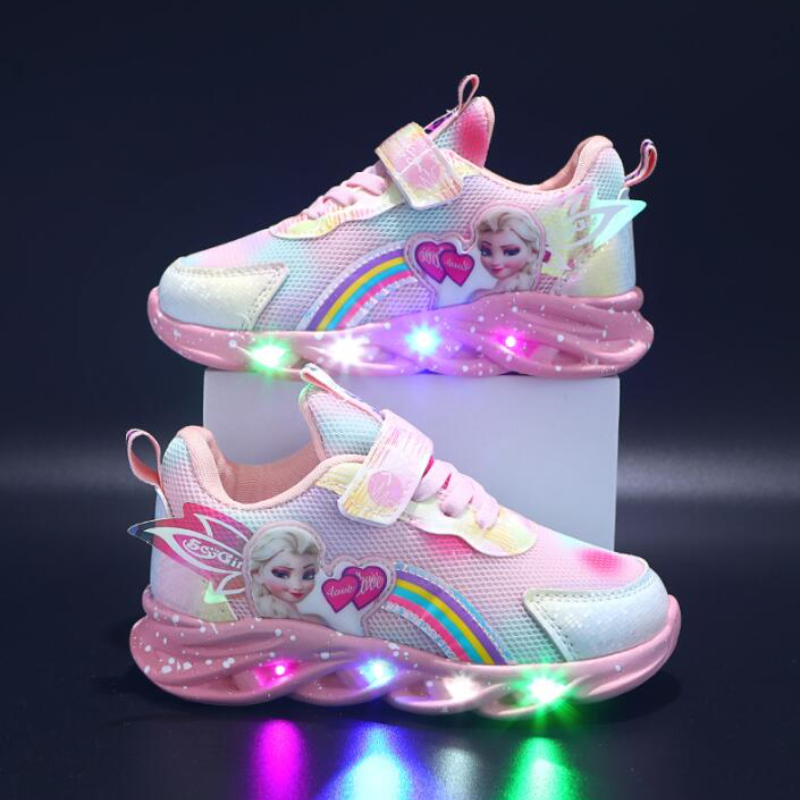 LED Kinder Sneaker für Mädchen – Leuchtende Turnschuhe mit Regenbogen & Klettverschluss