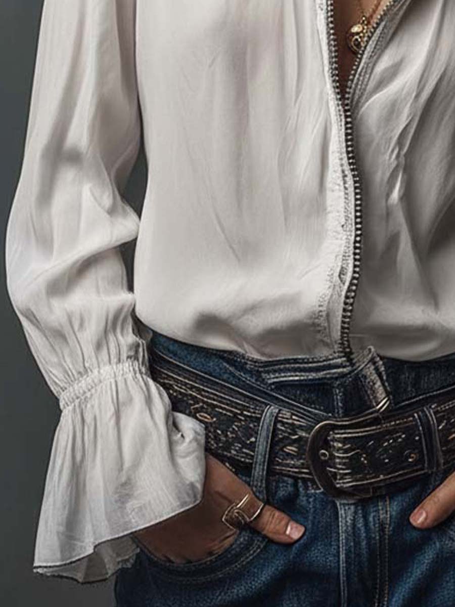 Ambréline - Romantische Weiße Bluse für Frauen mit Langen, Weiten Ärmeln