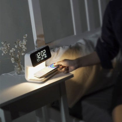 Éclélia - Nachttischlampe 3-in-1 mit kabellosem Ladegerät – LCD-Wecker & dimmbare LED-Touchlampe
