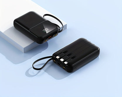 Kompakte 10000mAh Powerbank mit 4 integrierten Kabeln – Schnellladegerät mit Digitalanzeige