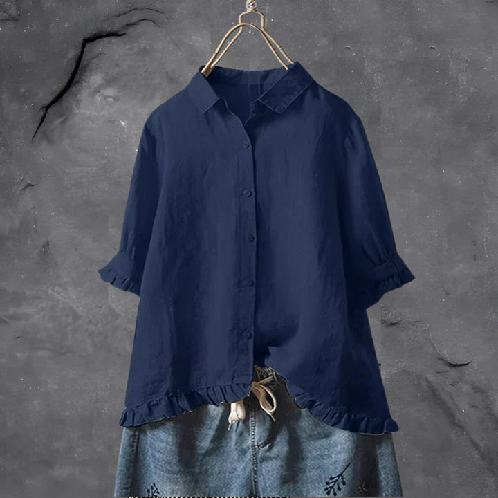 Leichte Sommerbluse für Damen mit Rüschen Saum und lockerem Schnitt